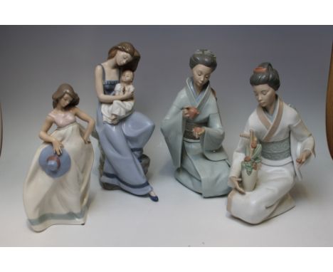 FOUR LARGE NAO FIGURES, consisting of two Japanese ladies, a mother and child and a lady with a hat (4)Condition Report:one p