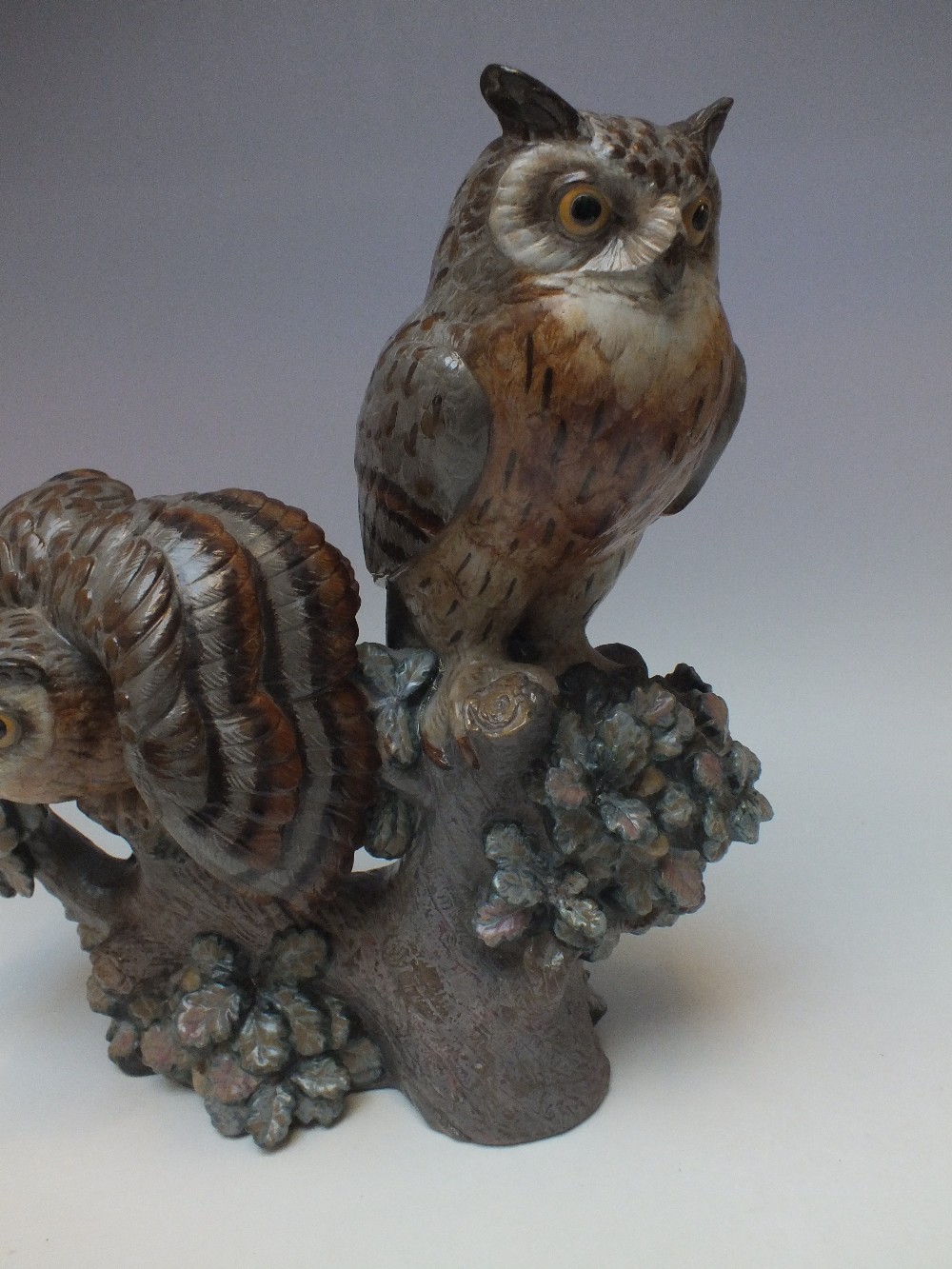 A LARGE LIMITED EDITION LLADRO OWL FIGURE, depicting two owls perched ...