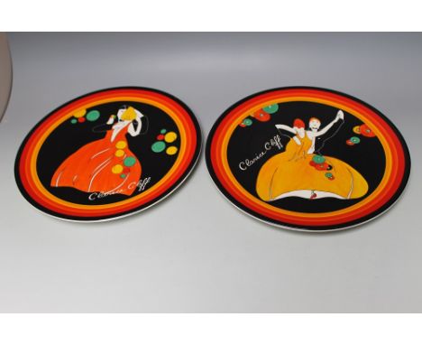A PAIR OF WEDGWOOD 'CLARICE CLIFF' AGE OF JAZZ LIMITED EDITION CHARGERS, limited to 999 of each these being 'Charlston' No. 5