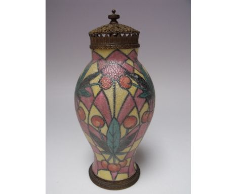 EARLY 20th CENTURY CERAMIC NIGHT LIGHT BY 'J. TIELES' PORCELAIN FACTORY PARIS, raised on a gilt base with matching filigree c
