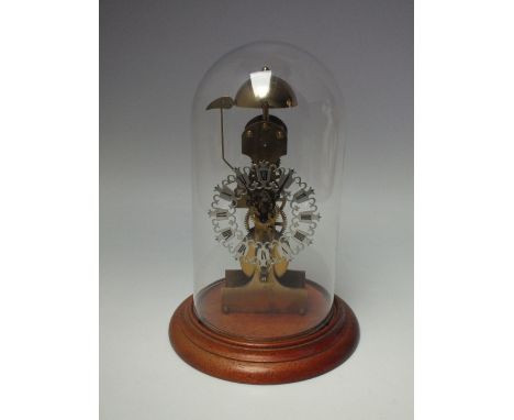 A 20TH CENTURY KIENINGER SKELETON STYLE ANNIVERSARY CLOCK WITH GLASS DOME, the decorative chapter ring with Roman numerals, G