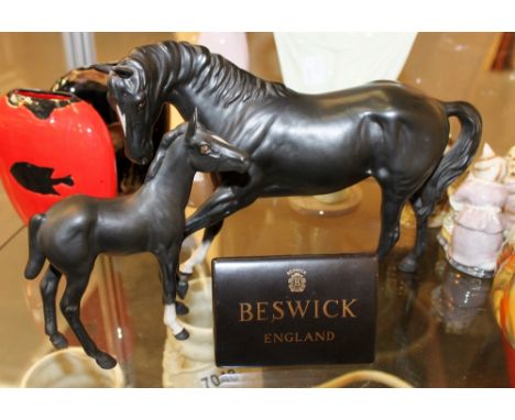 Beswick black horse figure, Foal and a Beswick ceramic sign