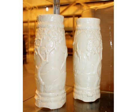 Pair of vintage creamware vases in crane design