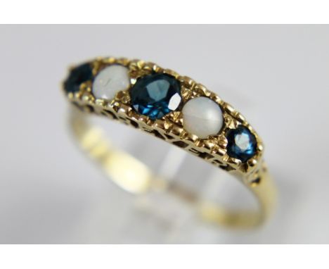 9 ct blue topaz and opal ring, size T