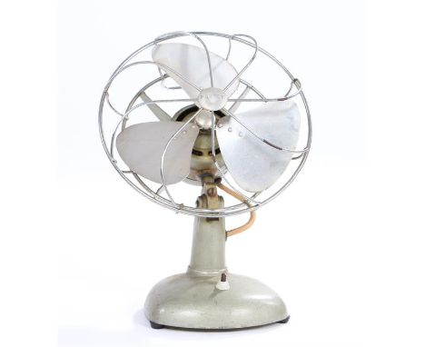 Rotating desk fan by H. Frost and Co (Engineers) Ltd Walsall, on a domed shaped base with push button switch, 26cm diameter