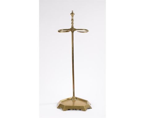 Brass stick stand, with snake form top section, shaped base with scrolled frieze, 67cm high