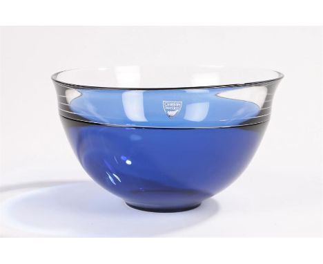 Orrefors blue and clear glass bowl, 17.5cm diameter