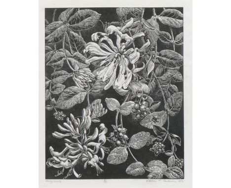 William T. Rawlinson (1912-1993), "Honeysuckle", signed etching numbered 1/10, dated 1974, in an ebonised frame, the etching 