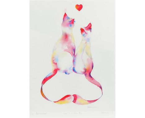 Sheila Gill, artist proof "Love is in the Air", depicting two cats gazing up at a heart. numbered 1/10 and signed in pencil t