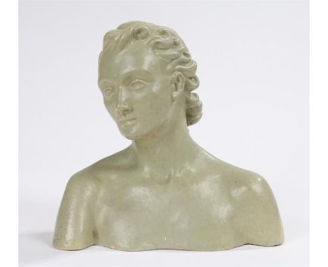 Rosemary Rennie interest, a pottery self portrait head and shoulders study of Rosemary Rennie, 18cm high