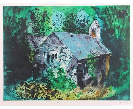 John Piper (1903-1992), Old Church of Mynachlogddu, artists proof coloured etching, Signed in pencil to the lower right of th