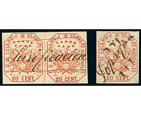 Latin AmericaColombia1862, 20c. red, 11 used examples with all except one showing good margins, including one pair with compl