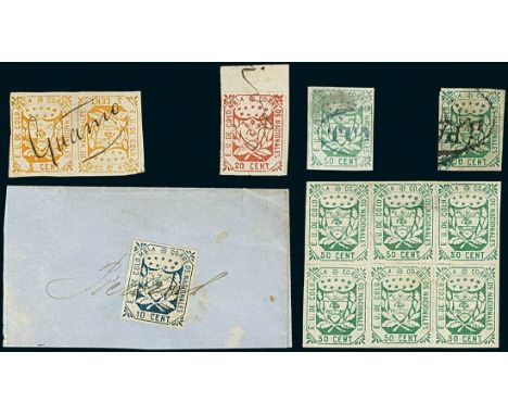 Latin AmericaColombia1863, Sixth Issue, a comprehensive assembly comprising 74 stamps, including 5c. tête-bêche unused and us