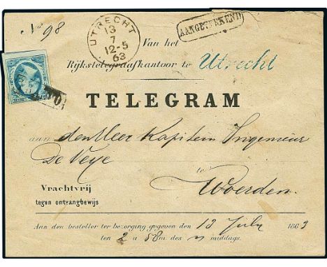 Telegrams, Telegraph & Telephone Stamps - The Professor Shaul Ladany Collection, Part IINetherlands1852, 5c. blue, just touch