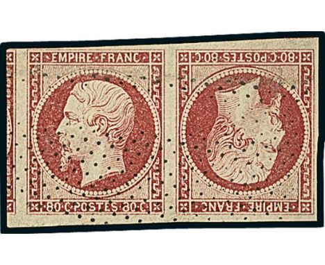 France1860, 80c. rose, "back to back" tête-bêche pair, very fresh with margins ranging from clear to outstandingly large in p