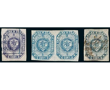 Latin AmericaColombia1859, 5c. violet, 18 stamps; stone A, six used copies including Medellin datestamp, Soata and Cali hands