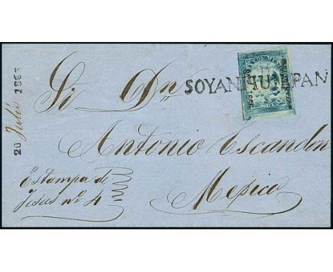 Latin AmericaMexico1864-66, Soyaniquilpan. 1r. blue, "81-1866", fifth period, 400 stamps invoiced, large margins, used on 20 