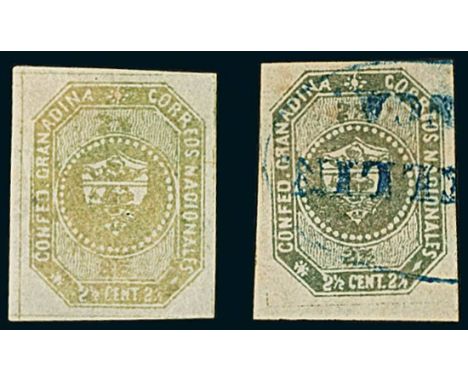 Latin AmericaColombia1859, 2½c., three mint and four used examples including five different shades, with manuscript use of Na