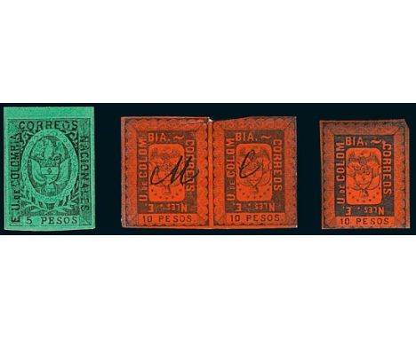 Latin AmericaColombia1866, Eighth Issue, collection with nearly 100 stamps used and unused, including rare 20c. bisect on pie