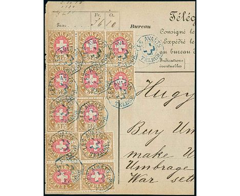 Telegrams, Telegraph & Telephone Stamps - The Professor Shaul Ladany Collection, Part IISwitzerlandTelegraph Stamps1881, 3fr.