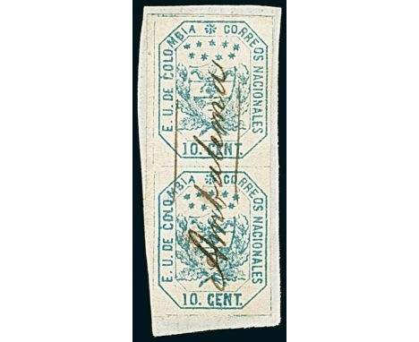 Latin AmericaColombia1862, 10c. blue, assembly comprising 20 used stamps, also on bluish paper, including fine vertical pair 