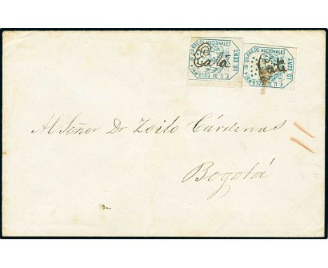 Latin AmericaColombia1862, 10c. blue, type IV, two examples, one being marginal, both with stop after "10", on envelope to Bo