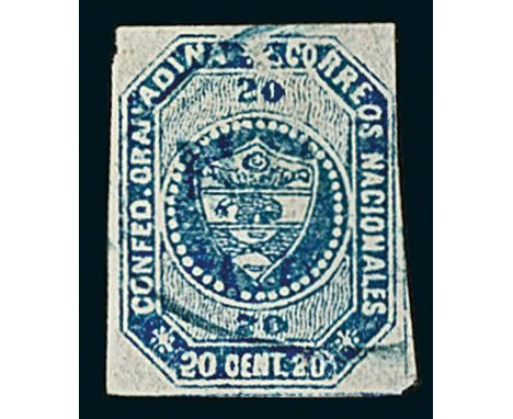 Latin AmericaColombia1859, 20c. blue, stones A & B, selection of 20 well margined stamps, with 12 being unused with/without o