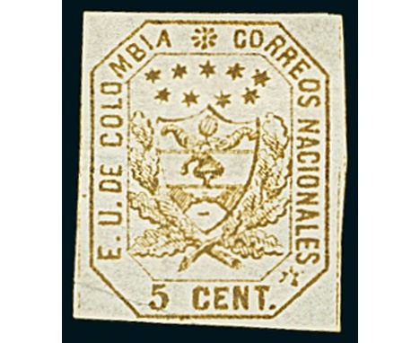 Latin AmericaColombia1862, 5c. orange yellow, nine examples with three unused without gum including one in very scarce olive 