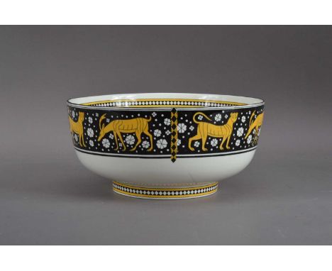 Daisy Mekeig-Jones for Wedgwood, a 'Fairyland' lustre ceramic bowl, c. 1920's, the exterior with Graeco-Roman Animals, cacked
