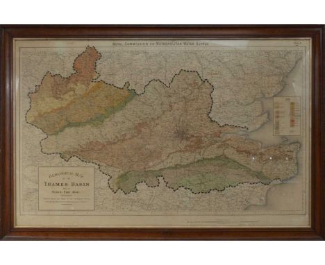 A framed Geological Map of the Thames Basin and North East Kent, from the Royal Commission on Metropolitan Water Supply, fram