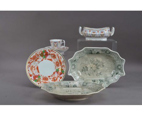 A collection of 19th century Spode items,  comprising a small twin handled porcelain tureen, with flowers and heightened gilt