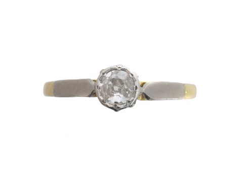 A diamond single stone ring. The old cut diamond weighing approx. 0.35ct within a collet setting, stamped 18ct &amp; Plat, ri