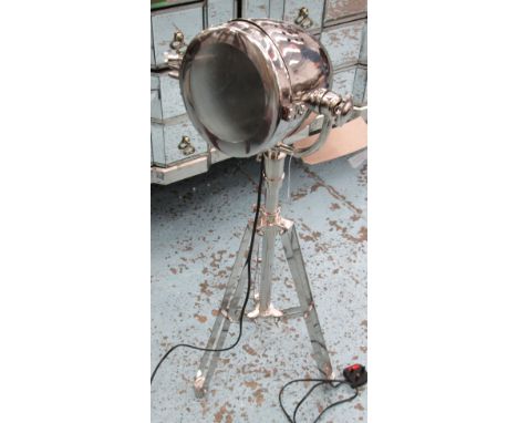 STUDIO LIGHT, in chrome metal on tripod support, 88cm H. 