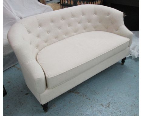 SOFA, button back, two seater, in oatmeal fabric, 140cm L x 80cm D x 75cm H. 
