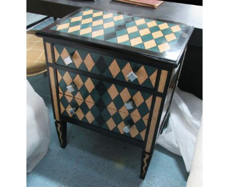 COMMODE, with two drawers, in diamond veneer, 65cm W x 80cm H x 40cm D. 