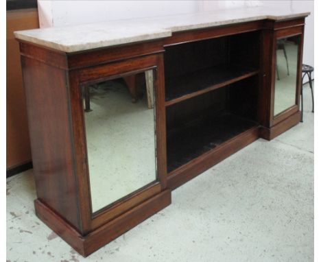 INVERTED BREAKFRONT SIDE CABINET, Regency rosewood with a marble top and an open central section enclosing a shelf flanked by