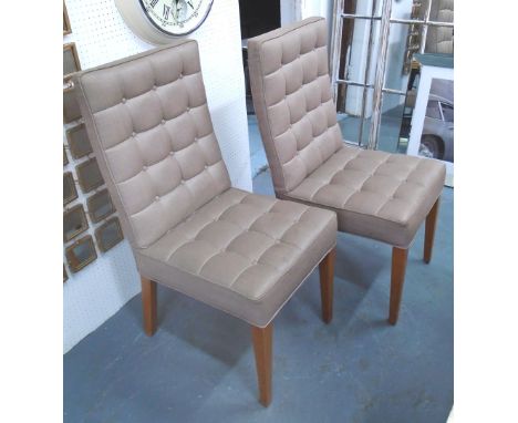 DINING CHAIRS, twelve, button upholstered on square tapering supports. (12) 103x45cms