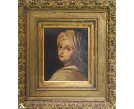 AFTER GUIDO RENI (Italian) 'Portrait of a young lady' c. 1885, oil on board, 31.5cm x 26.2cm, framed. 