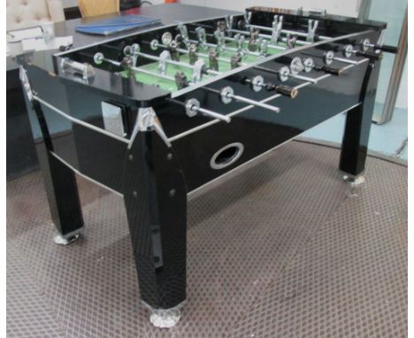 TABLE FOOTBALL, metal robot figures, on an ebonised frame, 161cm x 86cm x 82cm H (with faults)