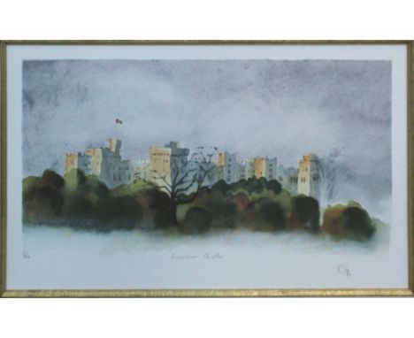 HRH THE PRINCE OF WALES, 'Windsor Castle', lithograph in colours, 29cm x 49.5cm, blindstamped, numbered 87/295, signed and fr