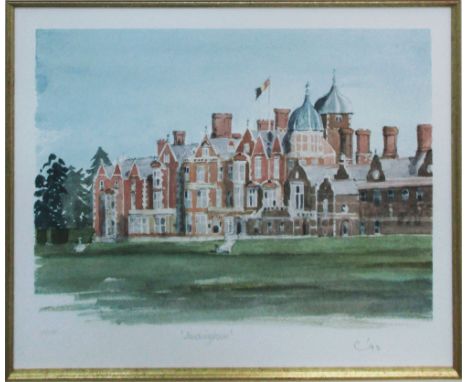 HRH THE PRINCE OF WALES, 'Sandringham', lithograph, 30.5cm x 42cm, blindstamped, numbered, 103/295, signed and framed. 