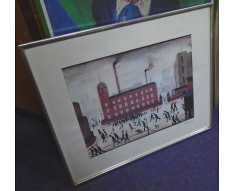 L S LOWRY (British, b.1887), 'Red factory', lithograph 45cm x 54.5cm, signed lower right and framed.