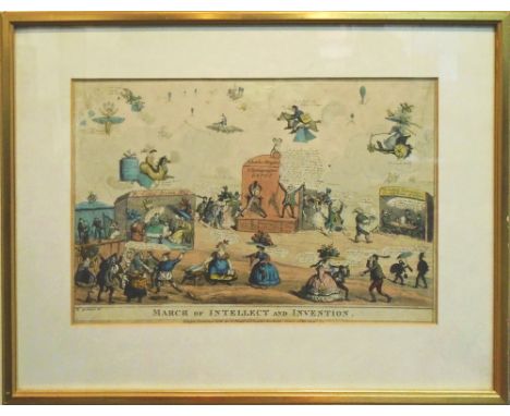 K BERTHAUD, 'March of intellect' and 'Invention' handcoloured engraving, published by Y. Field, London, 22cm x 33cm, framed.
