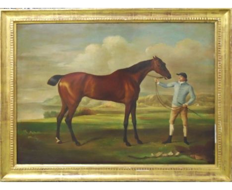 MANNER OF JOHN WOOTON (British, 1682-1764) 'Equestrian portrait', oil on canvas, 60cm x 80cm, signed indistinctly lower left 