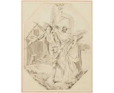 NO RESERVE Hayman (Circle of Francis, c. 1708-1776) Young harvesters, pen and grey ink with monochrome wash on laid paper wit