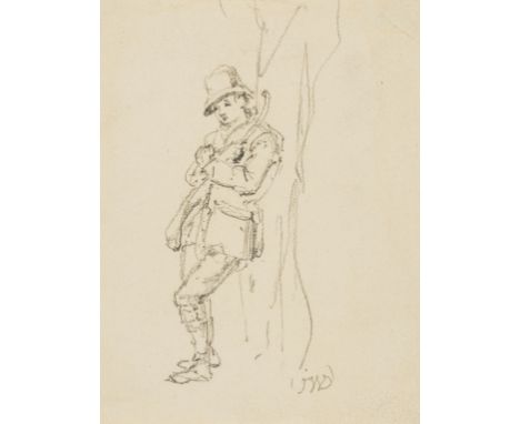 Ward (James, 1769-1859) Three figure studies: Man in Scotch cloak dress; Boy with sickle; Standing man, pencil on various lai