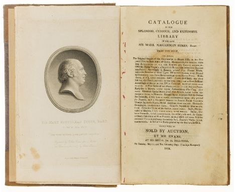 Sykes (Sir Mark Masterman) [Sale Catalogue] Catalogue of the Splendid, Curious, and Extensive Library..., 3 parts in 1, engra