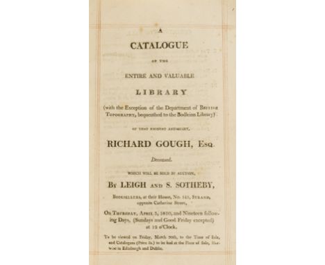 Gough (Richard) [Sale Catalogue] A Catalogue of the Entire and Valuable Library..., 1810; Museum Goughianum. A Catalogue of t