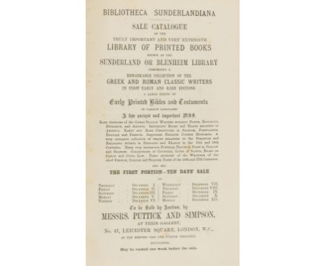 [Spencer (Charles, 3rd Earl of Sunderland)] [Sale Catalogue] Bibliotheca Sunderlandiana. Sale Catalogue of the Truly Importan