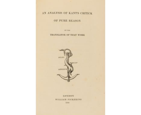 Kant (Immanuel).- [Haywood (Francis)] An Analysis of Kant's Critick of Pure Reason by the translator of that work, first edit